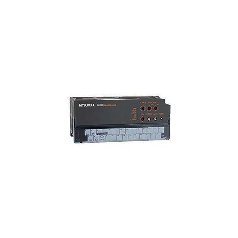 AJ65BT-64AD Mitsubishi INPUT MODULE, CC-LINK, ANALOG IN/ DIGITAL OUT, 4 CHANNELS V & I, 10 VDC ANALOG INPUT, 24 VDC POWER SUPPLY, 27 POINT TERMINAL BLOCK, 20 MA