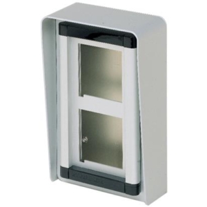 2302 BTicino Tersystem 2-module holder plate for off-wall installation with aluminum finish rain roof.