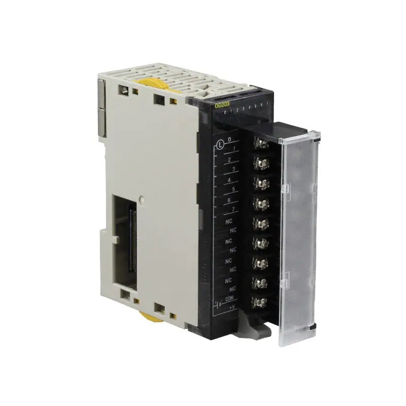 CJ1W-OD203 Omron I/O Unit, output module, 8-NPN (transistor sinking) output, 12-24/DC 0.5A max switching capacity, 8 points/1 common, removable terminal block, 1 word, 100 mA @ 5DC max current consumption