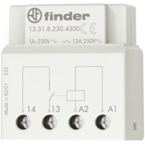 13.31.8.012.4300 Finder 13 Series Relay monostable Standard, 12 V, 1 contact, 10 A, AgSnO2, Relay monostable, mounting as a false pole, AC 5060Hz, NO