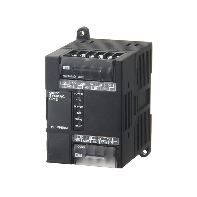 CP1E-E10DR-A Omron PLC, 100-240 VAC supply, 6 x 24 VDC inputs, 4 x relay outputs 2 A, 2K steps program + 2K words data memory