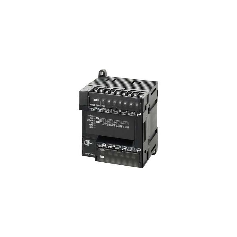 CP1E-E20SDR-A Omron PLC, 100-240 VAC supply, 12 x 24 VDC inputs, 8 x relay outputs 2 A, 2K steps program + 2K words data memory, no expandability