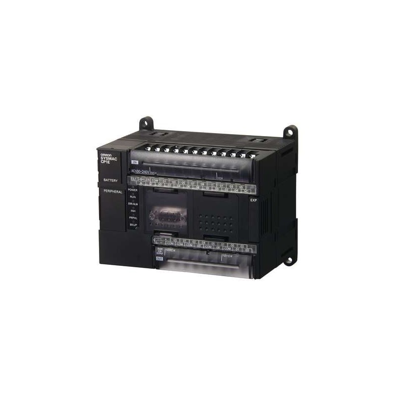 CP1E-N30DT1-A Omron CP1 Series Micro Programmable Logic Controller CPU Module, application model, normal-type, built-in USB + RS-232C + 1 Option ports, 30 points: 18-inputs/12-PNP (transistor sourcing) outputs, 150 I/O max capacity, 120-240 VAC