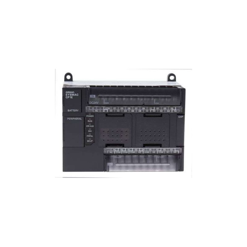 CP1E-N30DT1-D Omron PLC, 24 VDC supply, 18 x 24 VDC inputs, 12 x PNP outputs 0.3 A, 8K steps program + 8K words data memory, RS-232C port