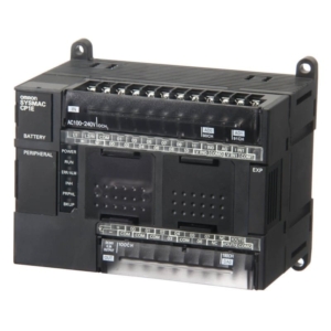 CP1E-NA20DR-A Omron PLC, 100-240 VAC supply, 12 x 24 VDC inputs, 8 x relay outputs 2 A, 2 x analog inputs, 1 x analog output, resolution 1/6000, 8K steps program + 8K words data memory, RS-232C port