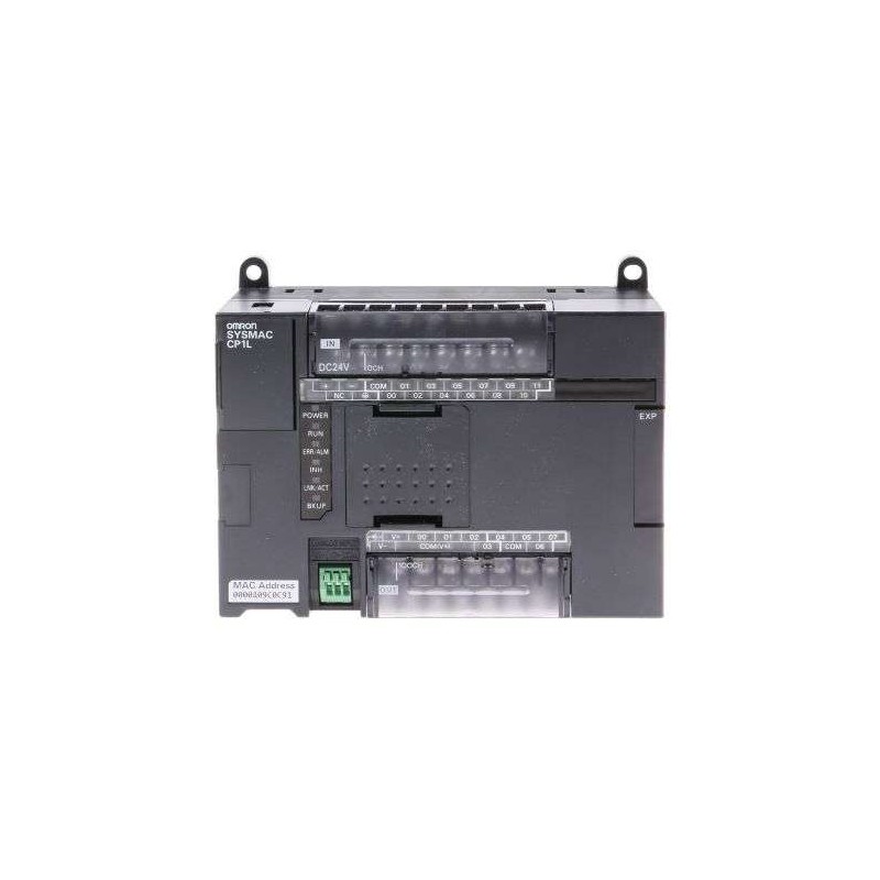 CP1L-EL20DT1-D Omron PLC, 24 VDC supply, 12 x 24 VDC inputs, 8 x PNP outputs 0.3 A, 2 x analog inputs, 5K steps program + 10K words data memory, 1 x Ethernet port