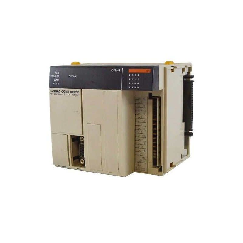 CQM1-CPU41-E Omron SYSMAC CQM1, PROGRAMMABLE CONTROLLER, CPU UNIT, MAX. NO. OF I/O POINTS: 192 PTS (12 WORDS) MAX, I/O AND SPECIAL I/O UNITS: 11 UNITS MAX. (16-PT UNITS X 11 UNITS=11 WORDS MAX), 24VDC