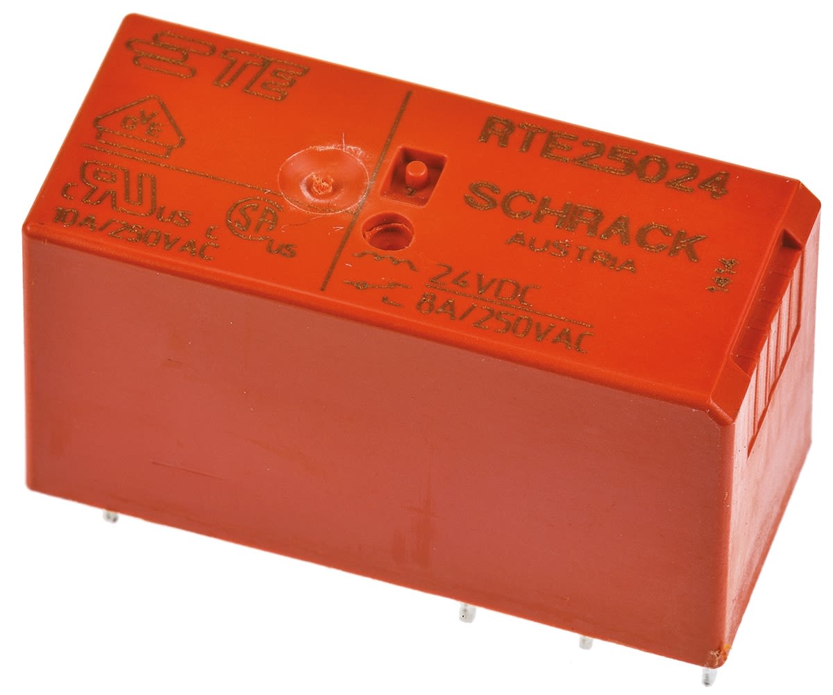 2-1393243-1 TE Connectivity TE Connectivity RT2 series power relay, DPDT, 24V dc coil, Printed circuit board mount Alias: RTE25024 RTE25024