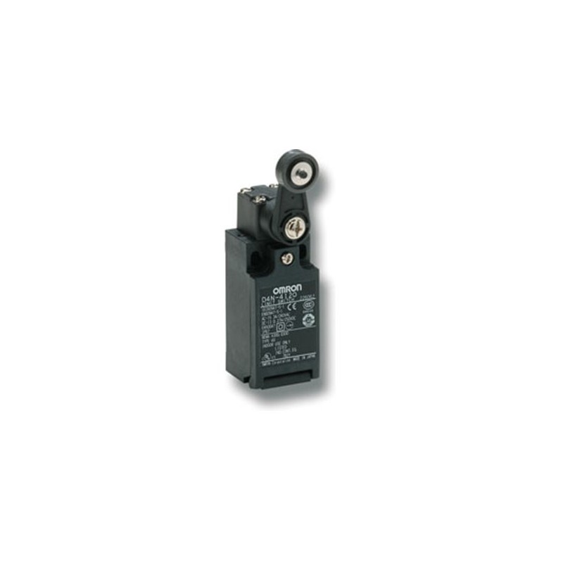 D4N-122G Omron Safety Limit Switch - OMRON (D4N) - Rated current (resistive load) 3A / (resistive load) 10A -(Head and Actuator) Adjustable roller lever ; form lock (metal lever ; resin roller) - Connection type (1-conduit) Pg13.5 - (snap-action) 2NC - IP67