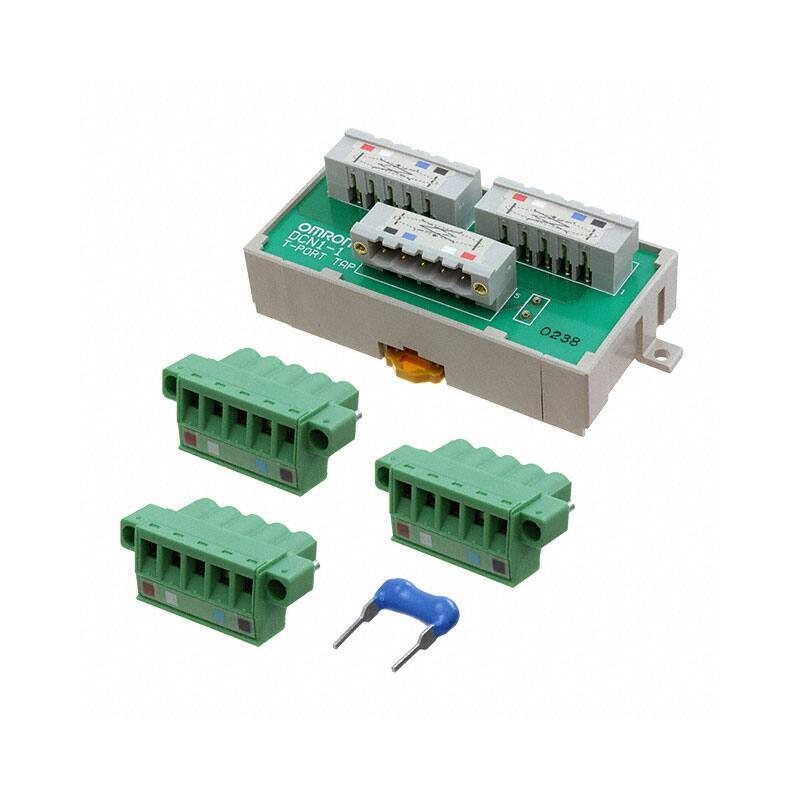 DCN1-1P Omron Peripheral T-Branch Tap Box, T-Branch Tap Box with (3) Parallel Connector/Attachment Screw and Terminating Resistor for DeviceNet Communication Peripheral.