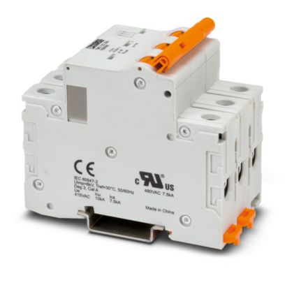 1019968 Phoenix Contact - TMC 73B 40A Thermomagnetic device circuit breaker, number of positions: 3, cross section: 1 mm2- 35 mm2, AWG: 18 - 2, mounting type: DIN rail: 35 mm