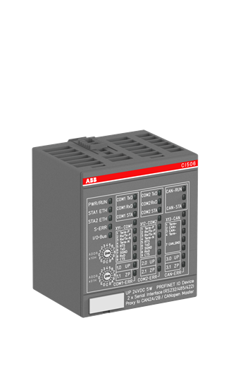 1SAP221500R0001 ABB - CI506-PNIO Interface module. PROFINET IO RT device. Gateway module. 2 serial interfaces: RS232, RS422, RS485. 1 CANopen master interface (CI506-PNIO)