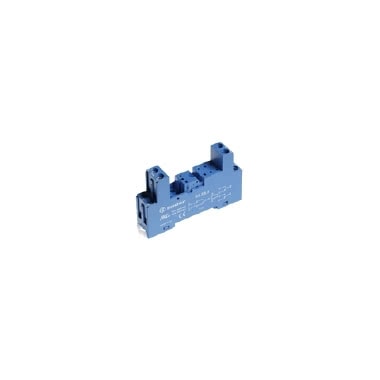 95.85.3SPA Finder 95 Series - Din Socket. For use with 4052, 4061 - 35 mm (EN 60715) panel or rail-mounted socket with socket terminals.10 A - 250 V (With currents of 10 A, contact terminals must be connected in parallel (21 to 11, 24 to 14, 22 to 12).), Dielectric strength 6 kVi, Degree of protection: IP 20, Ambient temperature:+70, Tightening torque: 0.5 Nm, Cable stripping length: 7 mm. Colour Blue. Format with plastic restraint and release jumper, (SPA packaging code)