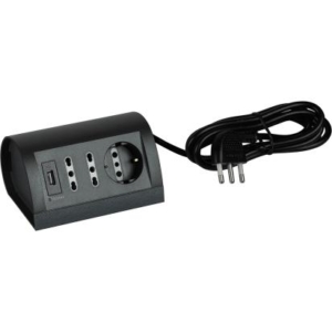 150463 BTicino Pre-wired desk multisocket with 2 two-pin 1016A outlets, one P30 German outlet and two 5V 1.5A max powered USB outlets, with 2 m cable, 250 Va.c. gray