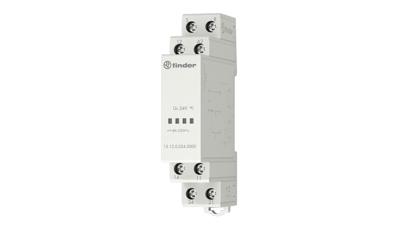 13.12.0.012.0000 Finder 13 Series - Standard Electronic Pulse Relay, 12 V, 2 contacts, 8 A, Modular Bistable, 35 mm bar mounting (EN 60715), 17.5 mm width, AC (50/60 Hz)/DC