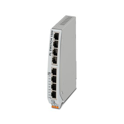 1085162 Phoenix Contact - FL SWITCH 1108NT Narrow Ethernet switch, wide temperature range, eight RJ45 ports with 10/100/1000 Mbps on all ports, automatic data transmission speed detection, autocrossing function, and QoS