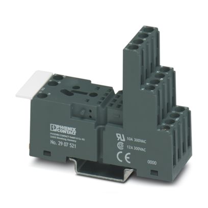 2907521 Phoenix Contact - ECOR-2-BSC3/4X21 ECOR-2 relay base, for industrial relay with 2 or 4 changeover contacts, screw connection, plug-in option for input/interference suppression modules, for mounting on NS 35/7,5