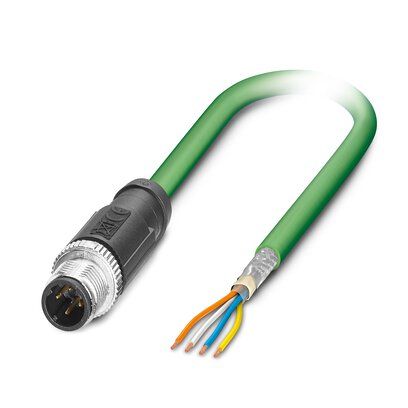 1407498 Phoenix Contact - NBC-M12MSD/10,0-93B Network cable, PROFINET CAT5 (100 Mbps), EtherCAT CAT5 (100 Mbps), 4-position, shielded (Advanced Shielding Technology), Plug straight M12, coding: D / IP67, on free cable end, cable length: 10 m
