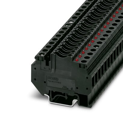 3001938 Phoenix Contact - UK 6-FSI/C-LED24 Flat-type fuse terminal block, cross section: 0.2 - 6 mm2, AWG: 26 - 8, width: 8.2 mm, color: black, with light indicator, voltage light indicator: 24 V DC, current light indicator: 2 mA