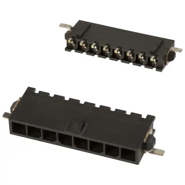 2-1445057-8 TE Connectivity Rectangular Power Connectors, Header, Plug, Wire-to-Board, 8 Position, 3 mm [.118 in] Centerline, Printed Circuit Board, UL 94V-0, Micro MATE-N-LOK; Alias: MICRO MNL HDR ASSY SINGLE ROW