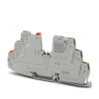1135749 Phoenix Contact - PTCB E1 24DC/2A SI-R 1-channel, electronic fuse for protecting 24 V loads. Easy potential distribution with terminal blocks from the CLIPLINE complete system. With status output, reset input, and electronic interlock. For installation on DIN rails.