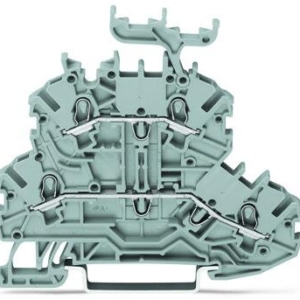 2000-2233 Wago Double-level terminal block LN feed-through terminal block with label holder Conductor entry blue upper level for DIN rail 35 x 15 and 35 x 75 Pushin CAGE CLAMP 100 mm² gray