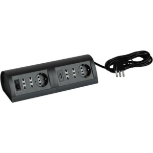 150465 BTicino Pre-wired desk multisocket with 4 two-pin 1016A outlets, 2 German P30 outlets, light switch and two 5V 1A max powered USB outlets, with 2 m cable, 250 Va.c. gray