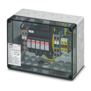 1016812 Phoenix Contact - SOL-SC-2ST-0-DC-2MPPT-1000SE String combiner box for photovoltaic systems up to 1000 V DC for connecting 2x 2 strings. With surge protection (type 1/2) and Push-in connection for the input and output side.