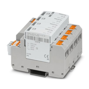 1248960 Phoenix Contact - VAL-MS 230/3+1 FM-PT Surge protective device consisting of base element with Push-in connection technology, Push-in remote indication contact, and protective plugs, for mounting on NS 35/7.5. Nominal voltage: 230 V AC, 3+1 circuit