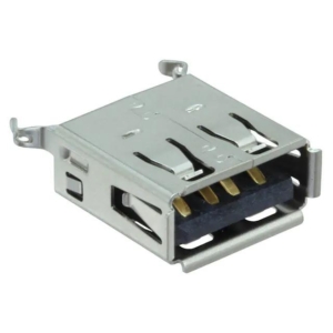 UE27AE5410H Amphenol USB 2.0, Type A, Receptacle, Vertical, 4 Pins, Shell Kink with Nickel Plating, 30μin Gold, Black High Temperature Housing,
