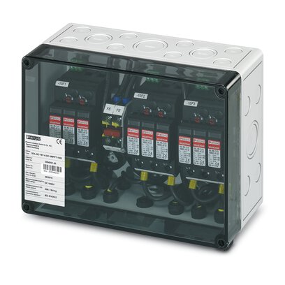 2403336 Phoenix Contact - SOL-SC-1ST-0-DC-3MPPT-2001 String combiner box for photovoltaic systems up to 1,000 V DC for connecting 3x 1 string. With surge protection (type 2) and SUNCLIX DC connectors for the input and output side (SUNCLIX mating connectors supplied as standard).