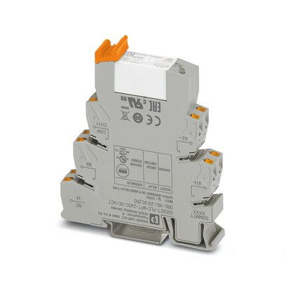 1078683 Phoenix Contact - PLC-RPT- 24DC/ 1ICT/ACT PLC-INTERFACE for high inrush currents, consisting of PLC-BPT.../1 IC/ACT basic terminal block with push-in connection and pluggable miniature relay, for mounting on DIN rail NS 35/7,5, max. inrush current up to 800 A, 1 N/O contact, input voltage 24 V DC
