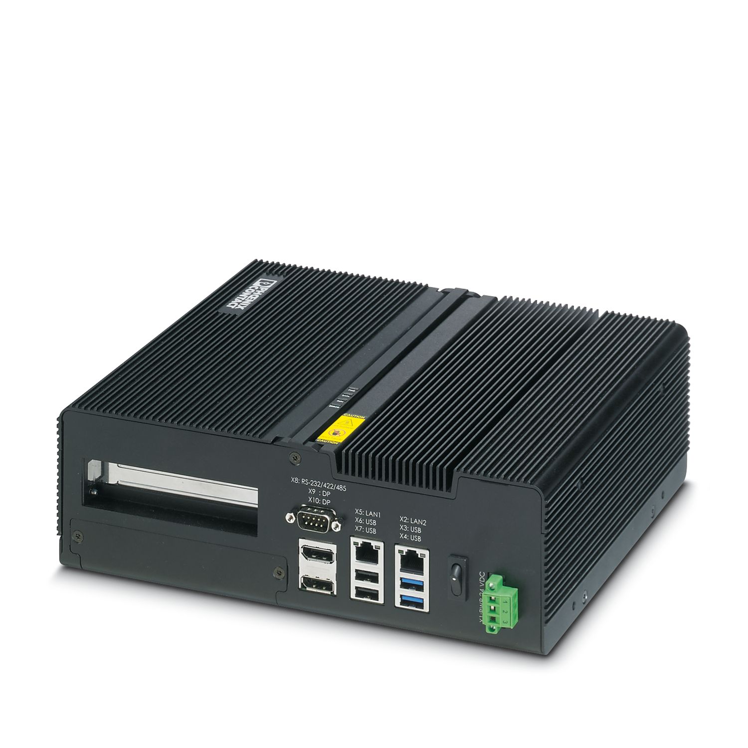 2400492 Phoenix Contact - VL2 BPC 3000 IP30-rated industrial box PC (BPC) with fanless design and Intel Core i3-4010U processor. Up to 16 GB of RAM. Mass storage options include HDD and SSD. A single optional PCI or PCIe slot is available.