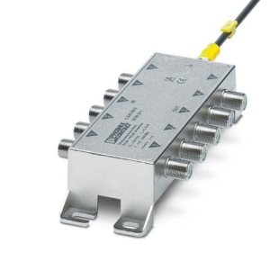 2880561 Phoenix Contact - C-SAT-BOX Surge protection for antenna distributors in satellite systems. IN and OUT via F connectors, 5 channels for signals from SAT systems and terrestrial antennas, ground connection on the outside of the housing.