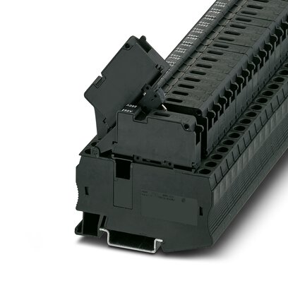 3038778 Phoenix Contact - ST 4-HESILA 250 (6,3X32) Fuse modular terminal block, fuse type: Glass / ceramics / ..., fuse type: G / 6,3 x 32, nom. voltage: 250 V, nominal current: 10 A, connection method: Spring-cage connection, 1 level, Rated cross section: 1.5 mm2, cross section: 0.08 mm2- 6 mm2, mounting type: NS 35/7,5, NS 35/15, color: black