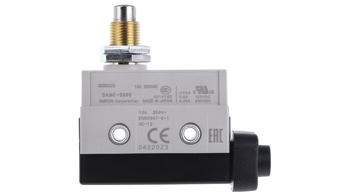 D4MC-5000 Omron Enclosed Limit switches, General load, IP67, SPDT, Panel mount plunger, Panel mounting/Side-mounting