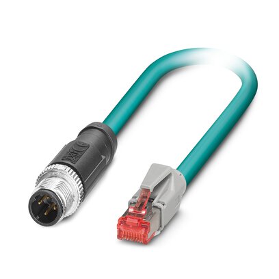 1407361 Phoenix Contact - NBC-M12MSD/ 2,0-93E/R4AC Network cable, Ethernet CAT5 (100 Mbps), 4-position, shielded (Advanced Shielding Technology), Plug straight M12 / IP67, coding: D, on Plug straight RJ45 / IP20, cable length: 2 m