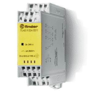 7S.63.9.024.0211 Finder Blockless relay with guided contacts Finder, 3P, 24V dc coil, DIN rail