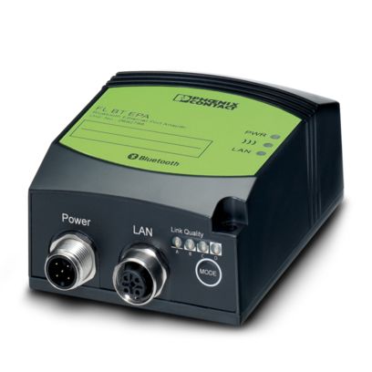 2692788 Phoenix Contact - FL BT EPA Factoryline Wireless Bluetooth Ethernet port adapter; 2.4 GHz frequency band, 1 wireless interface, WLAN black channel list, LEM, country approvals, IP65, connections: M12 connection for 9 V DC ... 30 V DC, M12 for LAN, autocrossing, compatible with PROFINET and PROFIsafe