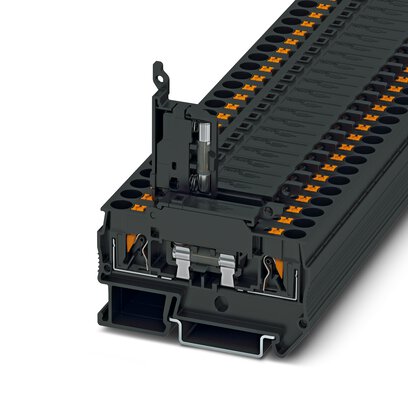3270200 Phoenix Contact - PTC 4-HESI  (5X20) Fuse modular terminal block, fuse type: Glass / ceramics / ..., fuse type: G / 5 x 20, nom. voltage: 500 V, nominal current: 6.3 A, connection method: Push-in connection, 1 level, Rated cross section: 1 mm2, cross section:  0.2 mm2- 6 mm2, mounting type: NS 35/7,5, NS 35/15, color: black