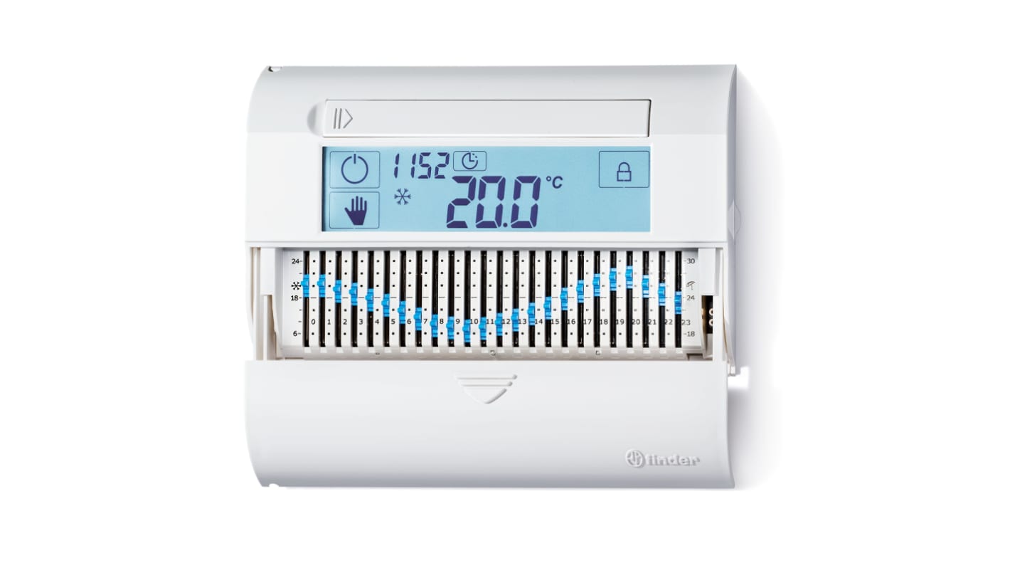 1C.61.9.003.0101 Finder 1C Series Daily wall-mounted chronothermostat, Standard, 3 V, Touch slide, 1 contact, 5 A, Cream white, DC