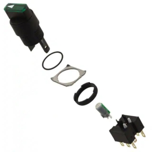 A165W-T3MG-24D-2 Omron Cylindrical (16 mm dia.), Round type, LED, Green, IP65 oil-resistant type, Lamp:24 VAC/VDC Green, 3 notches, DPDT, Solder terminal, Reset system: Manual