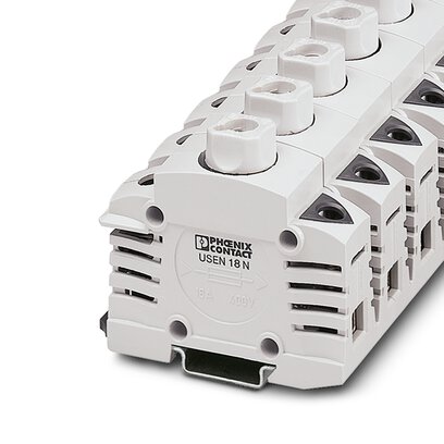 3048360 Phoenix Contact - USEN 18 N Fuse modular terminal block, fuse type: Screw cartridge, fuse type: D 02 / E 18, nom. voltage: 400 V, nominal current: 63 A, connection method: Screw connection, Rated cross section: 35 mm2, cross section: 1.5 mm2- 35 mm2, mounting type: NS 35/7,5, NS 35/15, color: light gray