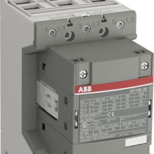 1SFL467001R1300 ABB - AF146-30-00-13 AF146-30-00-13 Contactor. The AF146-30-00-13 is a 3 pole - 1000 V IEC or 600 V UL contactor with double clamp, controlling motors up to 75 kW / 400 V AC (AC-3) or 100 hp / 480 V UL and switching power circuits up to 225 A (AC-1) or 200 A UL general use. Thanks to the AF technology, the contactor has a wide control voltage range (100-250 V 50/60 Hz and DC), managing large control voltage variations, reducing panel energy consumptions and ensuring distinct operations in unstable networks.