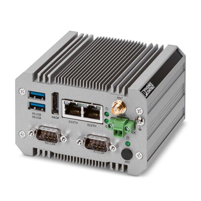 1158235 Phoenix Contact - BL2 BPC 1501E-128-W10 IP30-rated fanless industrial box PC (BPC) with energy-efficient Intel Celeron N3350 processor with 32 GB eMMC mass storage, 128 GB M.2 SSD, 2x COM ports, and Windows 10 Enterprise 2019 LTSC operating system