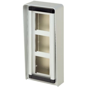 2303 BTicino Tersystem 3-module holder plate for off-wall installation with aluminum finish rain roof.