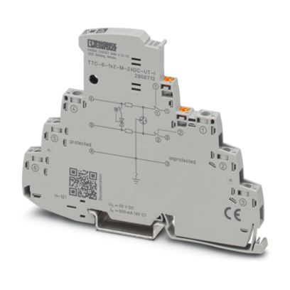 2906713 Phoenix Contact - TTC-6-1X2-M-24DC-UT-I Surge protection with integrated status indicator and knife disconnection for a 2-wire floating signal circuit, e.g., 0(4) ... 20 mA current loop, Ex e approval for zone 2, HART-compatible.