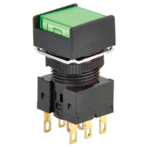 A165L-AGM-24D-2 Omron Cylindrical (16 mm dia.), Square 2-way guard, LED, Green, IP66 oil-resistant type, Lamp:24 VAC/VDC Green, Momentary, DPDT, Quick connect terminal / Solder terminal
