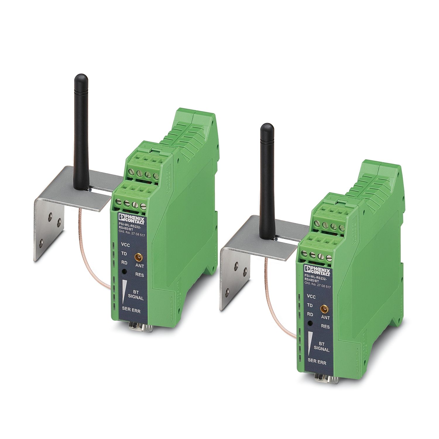 2313313 Phoenix Contact - PSI-WL-PROFIB/BT-SET Bluetooth PROFIBUS set, preconfigured: PROFIBUS point-to-point, PROFIBUS baud rate: 187.5 Kbps, contents: 2x Bluetooth converter + 2x antenna