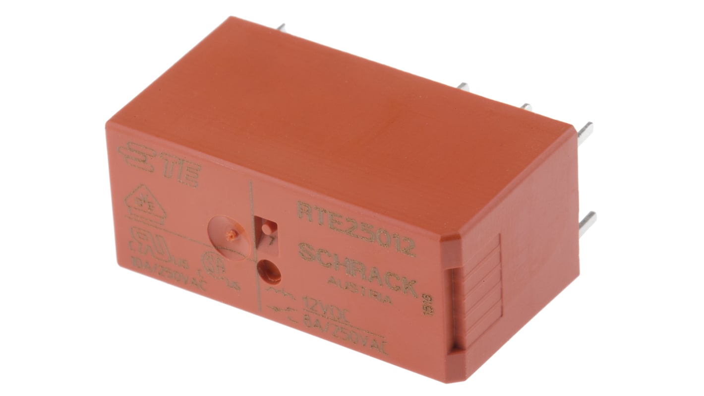 2-1393243-0 TE Connectivity TE Connectivity RT2 series power relay, DPDT, 12V dc coil, Printed circuit board mount Alias: RTE25012 RTE25012